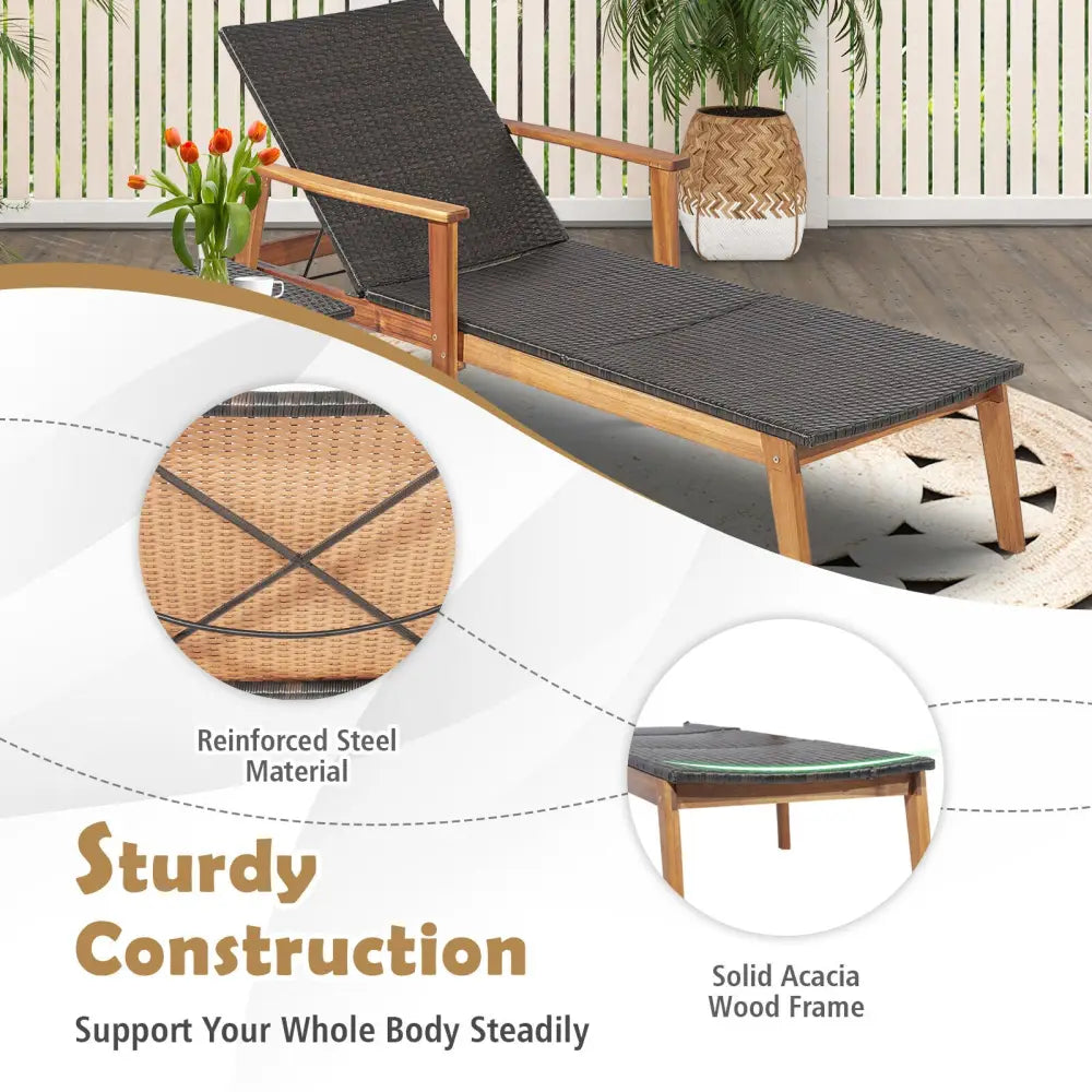 Patio Chaise Lounge and Table Set with 4-Level Adjustable Backrest - Brown - Outdoor Chaise Lounges