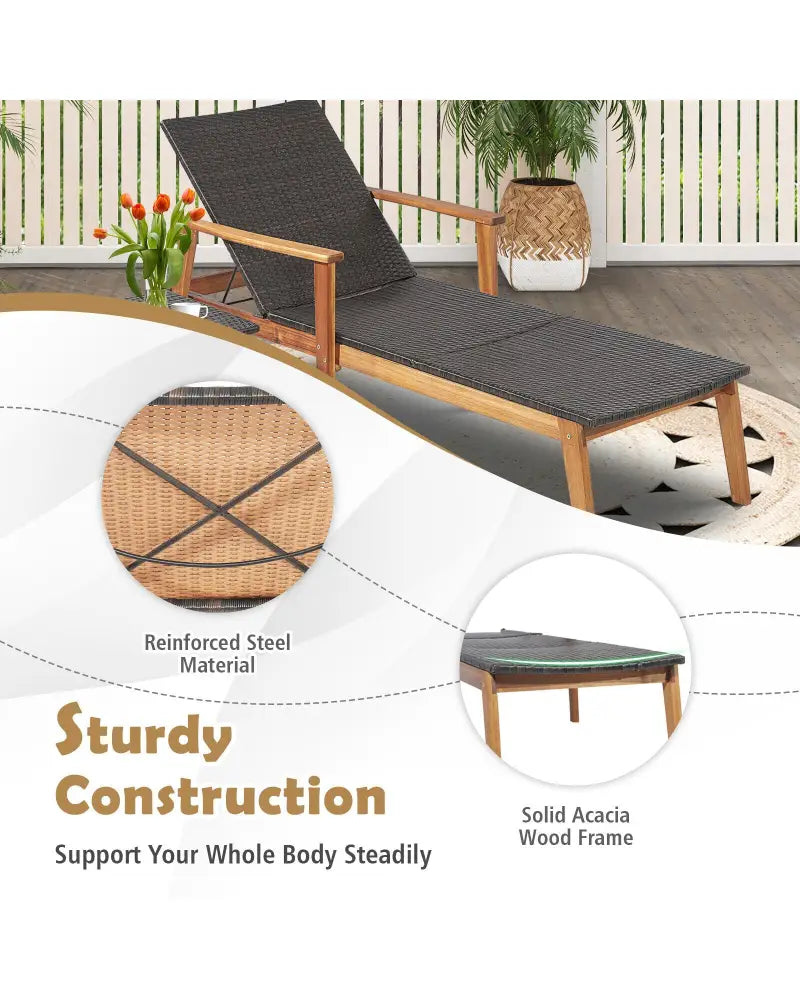 Patio Chaise Lounge and Table Set with 4-Level Adjustable Backrest - Brown - Outdoor Chaise Lounges