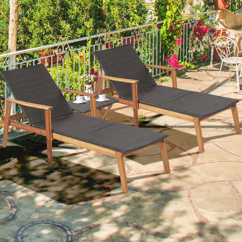 Patio Chaise Lounge and Table Set with 4-Level Adjustable Backrest - Brown - Outdoor Chaise Lounges