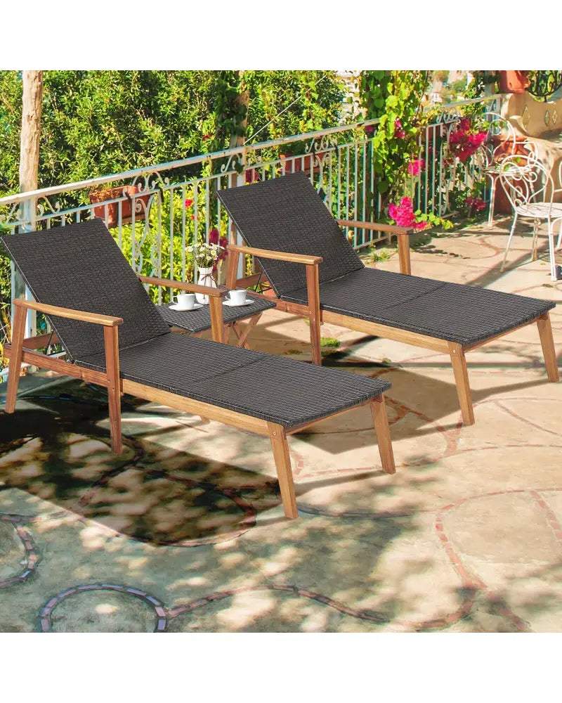 Patio Chaise Lounge and Table Set with 4-Level Adjustable Backrest - Brown - Outdoor Chaise Lounges