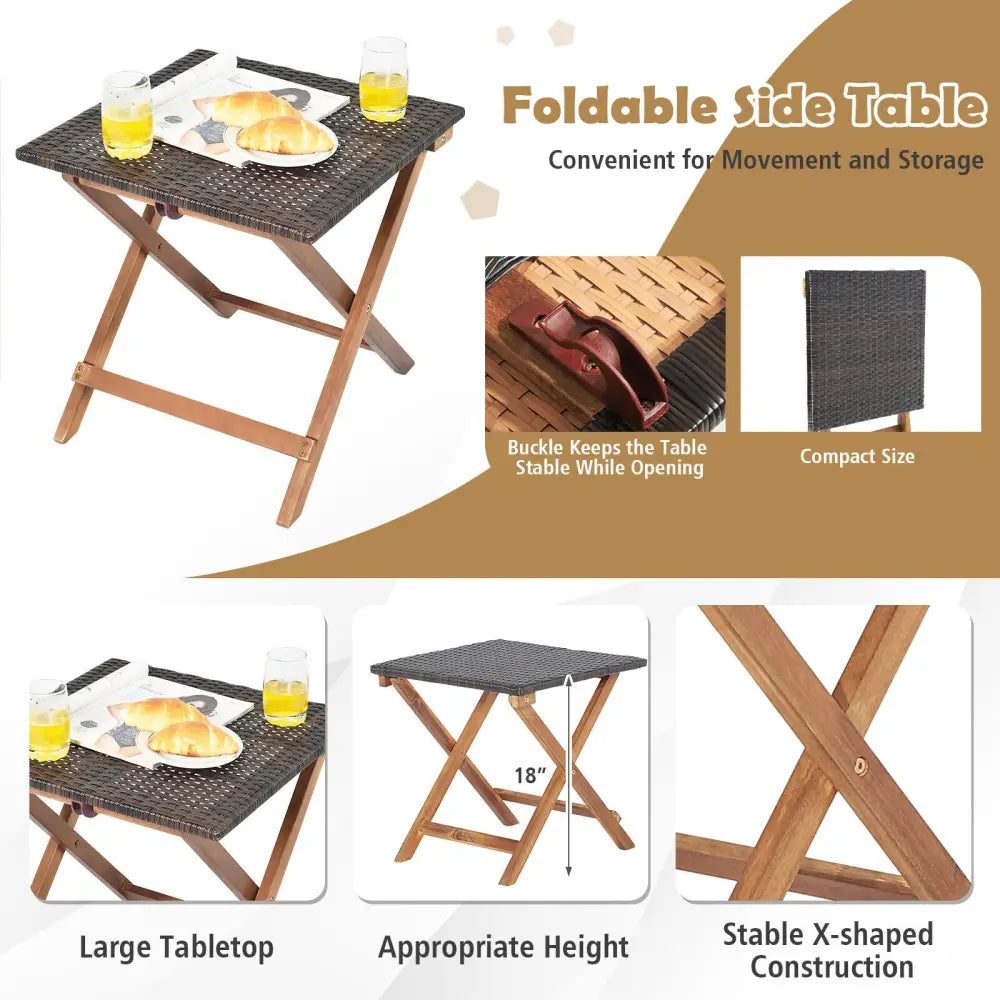 Patio Chaise Lounge and Table Set with 4-Level Adjustable Backrest - Brown - Outdoor Chaise Lounges