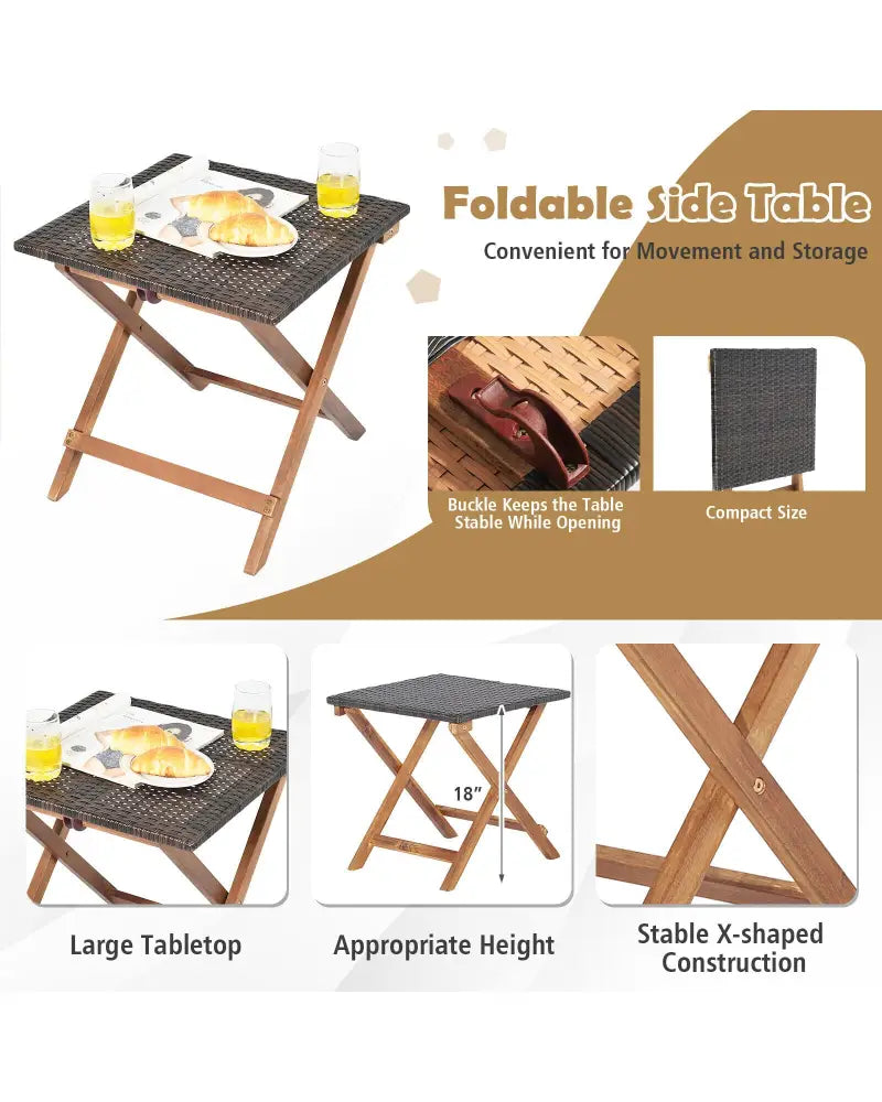 Patio Chaise Lounge and Table Set with 4-Level Adjustable Backrest - Brown - Outdoor Chaise Lounges