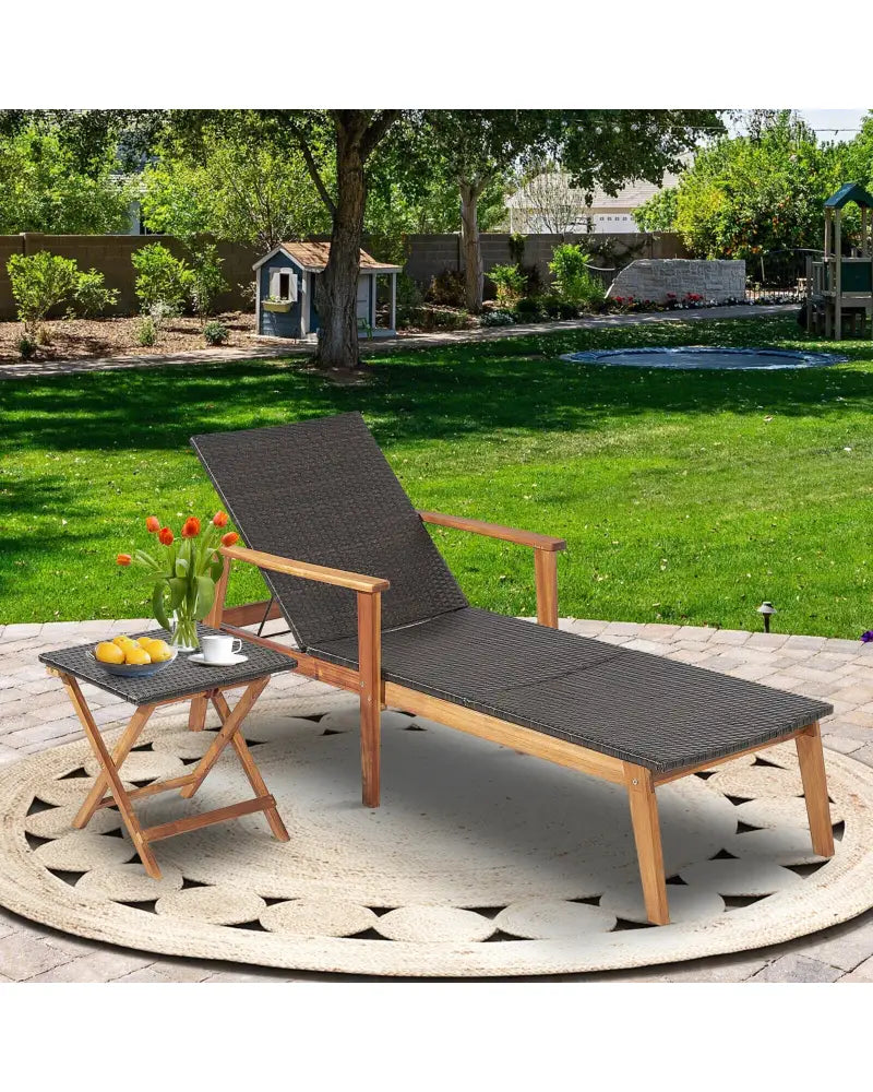 Patio Chaise Lounge and Table Set with 4-Level Adjustable Backrest - Brown - Outdoor Chaise Lounges