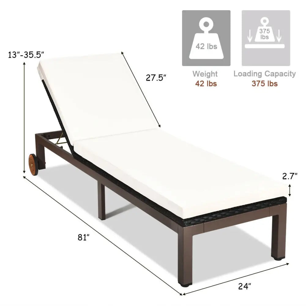 Patio Chaise Lounge Chair Outdoor Rattan Lounger Recliner Chair-Beige - Beige - Outdoor Chaise Lounges