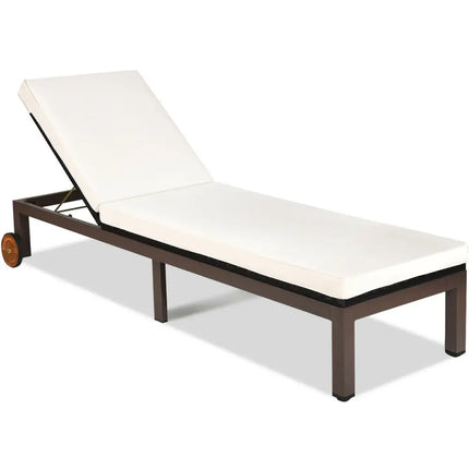 Patio Chaise Lounge Chair Outdoor Rattan Lounger Recliner Chair-Beige - Beige - Outdoor Chaise Lounges