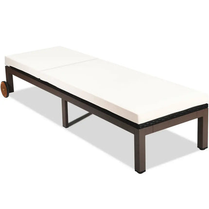 Patio Chaise Lounge Chair Outdoor Rattan Lounger Recliner Chair-Beige - Beige - Outdoor Chaise Lounges