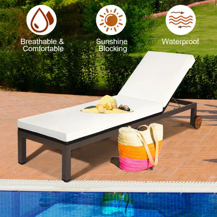 Patio Chaise Lounge Chair Outdoor Rattan Lounger Recliner Chair-Beige - Beige - Outdoor Chaise Lounges