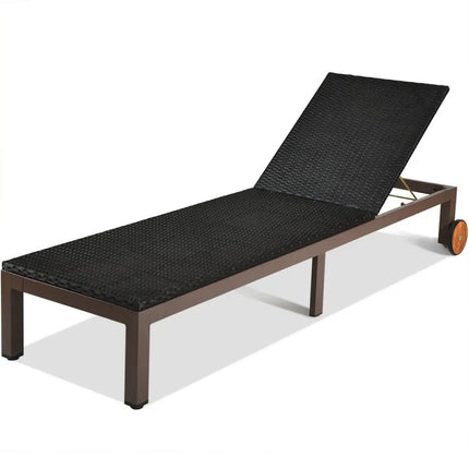 Patio Chaise Lounge Chair Outdoor Rattan Lounger Recliner Chair-Beige - Beige - Outdoor Chaise Lounges