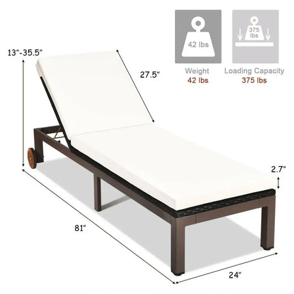 Patio Chaise Lounge Chair Outdoor Rattan Lounger Recliner Chair-Beige - Beige - Outdoor Chaise Lounges