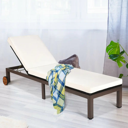 Patio Chaise Lounge Chair Outdoor Rattan Lounger Recliner Chair-Beige - Beige - Outdoor Chaise Lounges