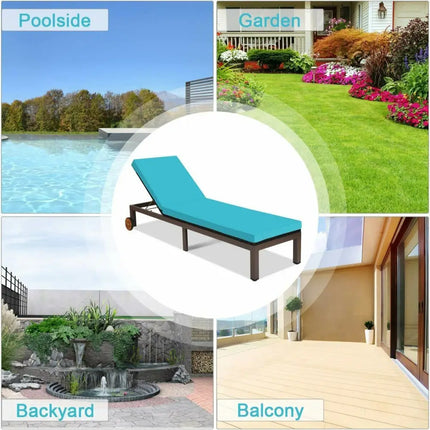 Patio Chaise Lounge Chair Outdoor Rattan Lounger Recliner Chair-Turquoise - Turquoise - Outdoor Chaise Lounges
