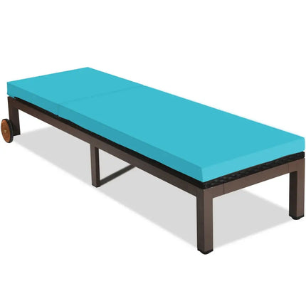 Patio Chaise Lounge Chair Outdoor Rattan Lounger Recliner Chair-Turquoise - Turquoise - Outdoor Chaise Lounges
