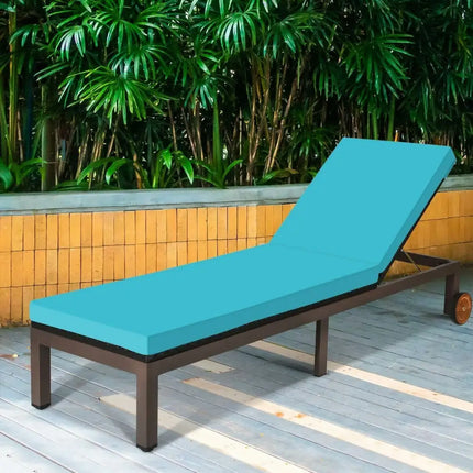 Patio Chaise Lounge Chair Outdoor Rattan Lounger Recliner Chair-Turquoise - Turquoise - Outdoor Chaise Lounges