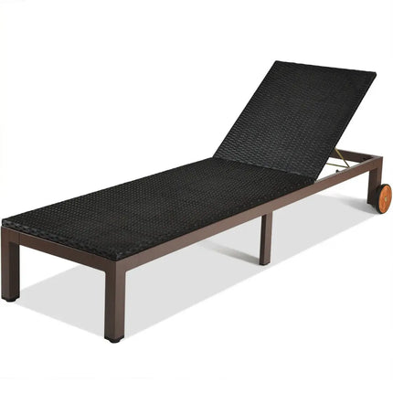 Patio Chaise Lounge Chair Outdoor Rattan Lounger Recliner Chair-Turquoise - Turquoise - Outdoor Chaise Lounges