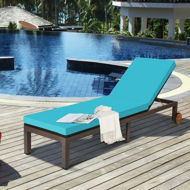 Patio Chaise Lounge Chair Outdoor Rattan Lounger Recliner Chair-Turquoise - Turquoise - Outdoor Chaise Lounges