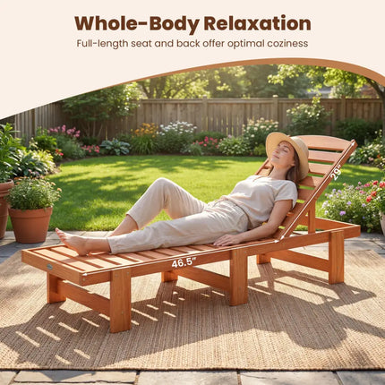 Patio Chaise Lounge Chair Solid Wood Slatted Recliner with Adjustable Backrest-Set of 2 - Natural - Outdoor Chaise