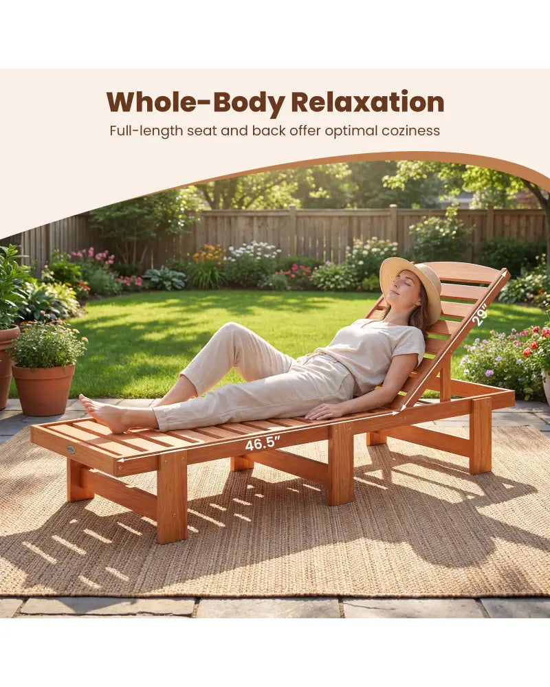 Patio Chaise Lounge Chair Solid Wood Slatted Recliner with Adjustable Backrest-Set of 2 - Natural - Outdoor Chaise