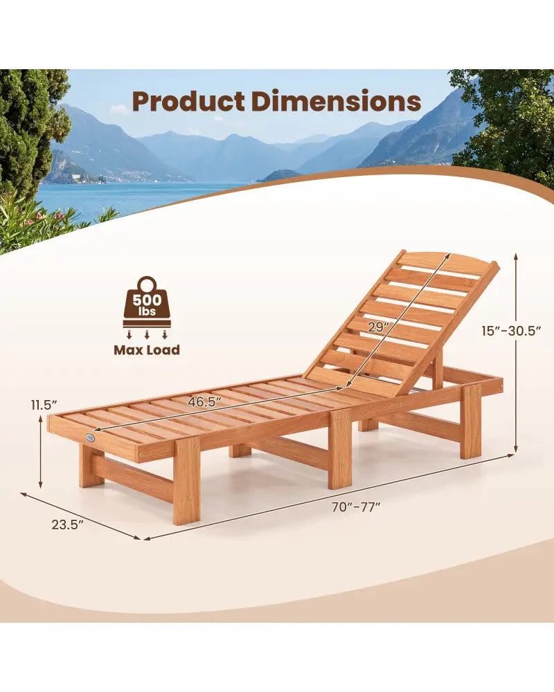 Patio Chaise Lounge Chair Solid Wood Slatted Recliner with Adjustable Backrest-Set of 2 - Natural - Outdoor Chaise