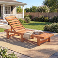 Patio Chaise Lounge Chair Solid Wood Slatted Recliner with Adjustable Backrest-1 Piece - Natural - Outdoor Chaise