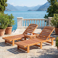 Patio Chaise Lounge Chair Solid Wood Slatted Recliner with Adjustable Backrest-Set of 2 - Natural - Outdoor Chaise