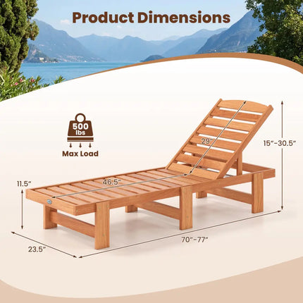 Patio Chaise Lounge Chair Solid Wood Slatted Recliner with Adjustable Backrest-Set of 2 - Natural - Outdoor Chaise