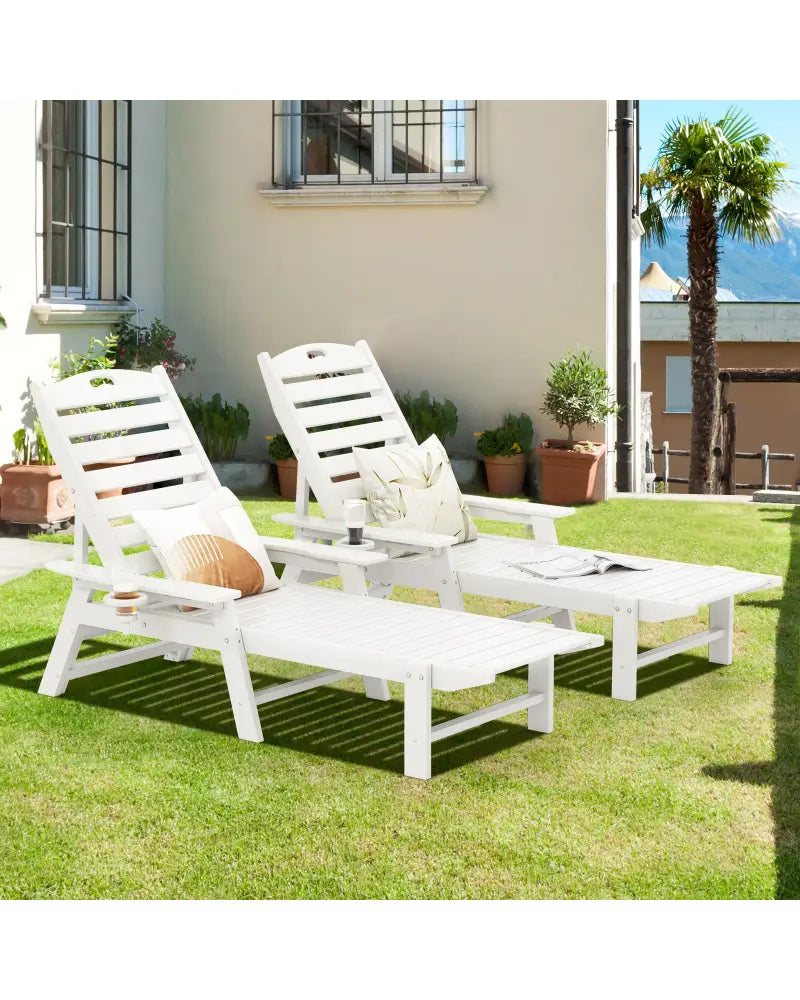 Patio Chaise Lounge Chair with 4 Position Backrest-White - White - Outdoor Chaise Lounges