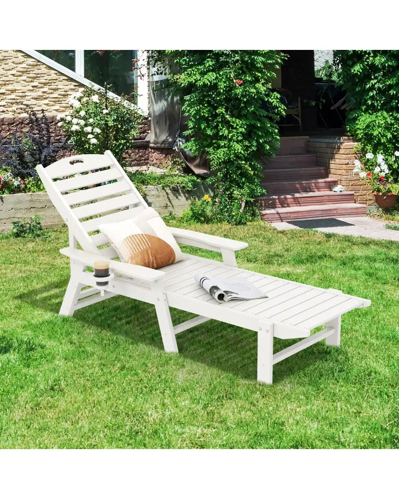 Patio Chaise Lounge Chair with 4 Position Backrest-White - White - Outdoor Chaise Lounges