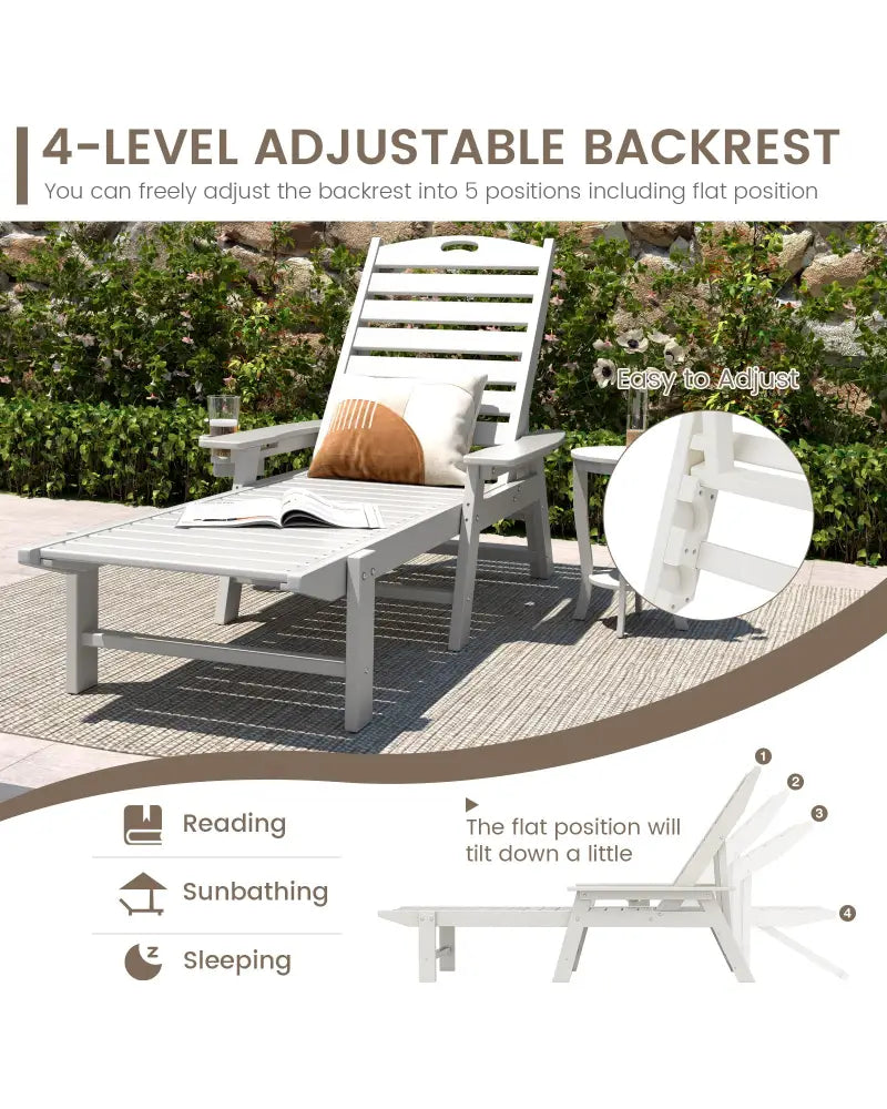 Patio Chaise Lounge Chair with 4 Position Backrest-White - White - Outdoor Chaise Lounges