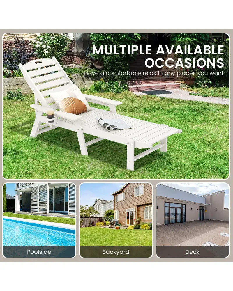 Patio Chaise Lounge Chair with 4 Position Backrest-White - White - Outdoor Chaise Lounges