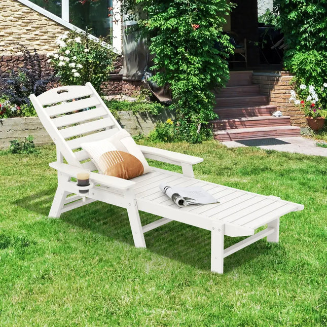Patio Chaise Lounge Chair with 4 Position Backrest-White - White - Outdoor Chaise Lounges