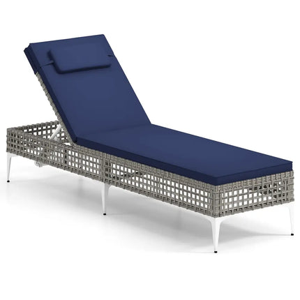 Patio Chaise Lounge Chair with 6-Level Adjustable Backrest and Headrest for Poolside-Navy - Navy - Outdoor Chaise