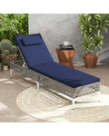 Patio Chaise Lounge Chair with 6-Level Adjustable Backrest and Headrest for Poolside-Navy - Navy - Outdoor Chaise
