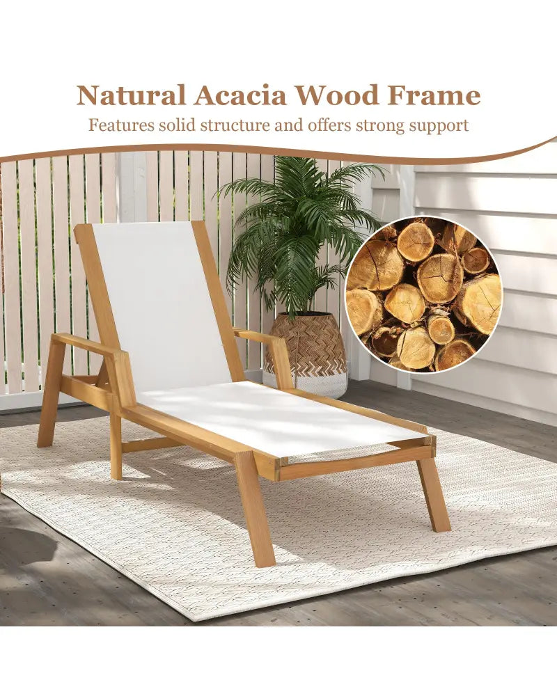Patio Chaise Lounge Chair with Armrests and Fabric Seat for Backyard-White - White - Outdoor Chaise Lounges