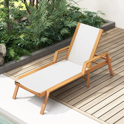Patio Chaise Lounge Chair with Armrests and Fabric Seat for Backyard-White - White - Outdoor Chaise Lounges