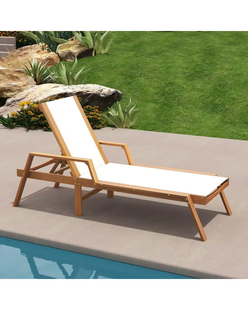 Patio Chaise Lounge Chair with Armrests and Fabric Seat for Backyard-White - White - Outdoor Chaise Lounges