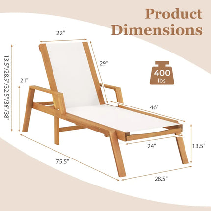 Patio Chaise Lounge Chair with Armrests and Fabric Seat for Backyard-White - White - Outdoor Chaise Lounges