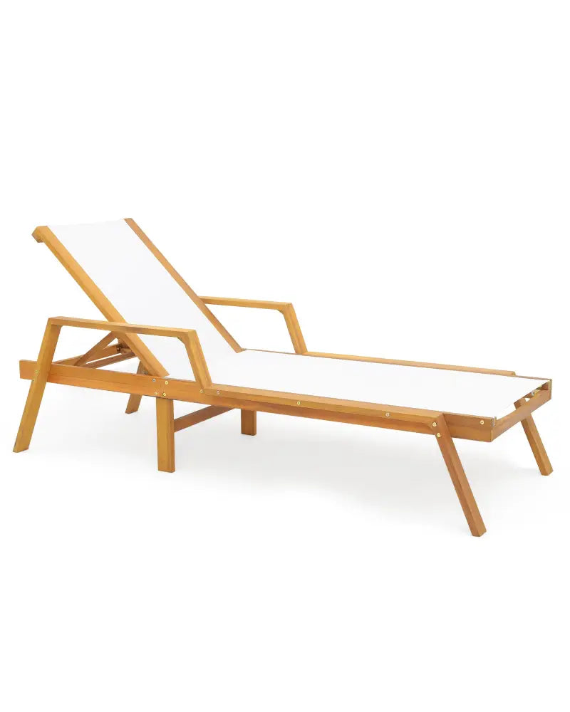 Patio Chaise Lounge Chair with Armrests and Fabric Seat for Backyard-White - White - Outdoor Chaise Lounges
