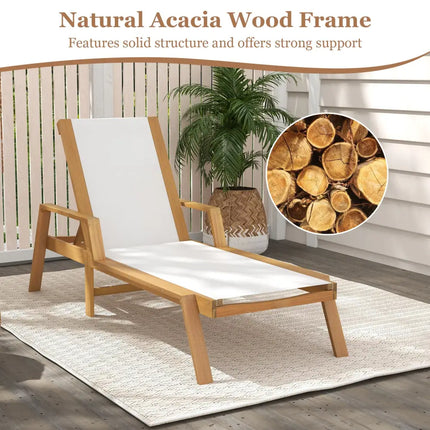 Patio Chaise Lounge Chair with Armrests and Fabric Seat for Backyard-White - White - Outdoor Chaise Lounges