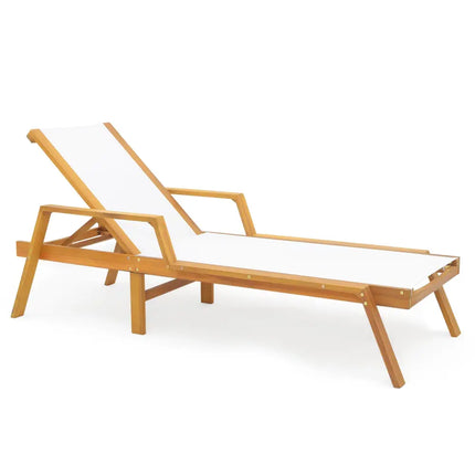 Patio Chaise Lounge Chair with Armrests and Fabric Seat for Backyard-White - White - Outdoor Chaise Lounges