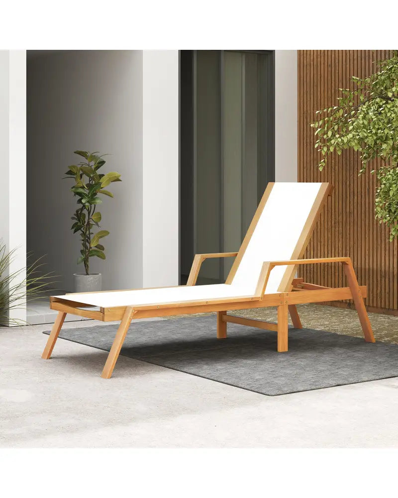 Patio Chaise Lounge Chair with Armrests and Fabric Seat for Backyard-White - White - Outdoor Chaise Lounges