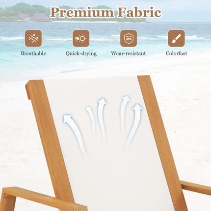 Patio Chaise Lounge Chair with Armrests and Fabric Seat for Backyard-White - White - Outdoor Chaise Lounges