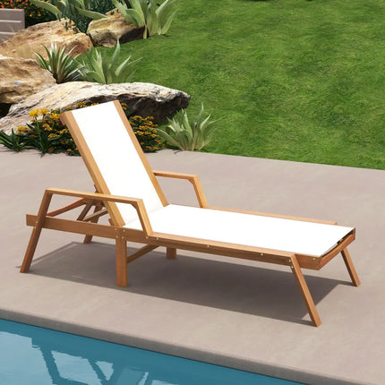 Patio Chaise Lounge Chair with Armrests and Fabric Seat for Backyard-White - White - Outdoor Chaise Lounges