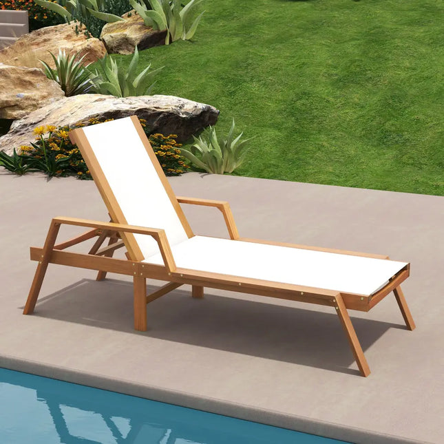 Patio Chaise Lounge Chair with Armrests and Fabric Seat for Backyard-White - White - Outdoor Chaise Lounges