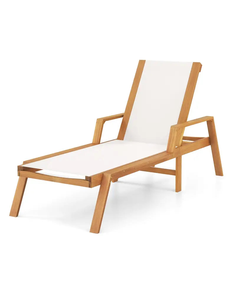 Patio Chaise Lounge Chair with Armrests and Fabric Seat for Backyard-White - White - Outdoor Chaise Lounges