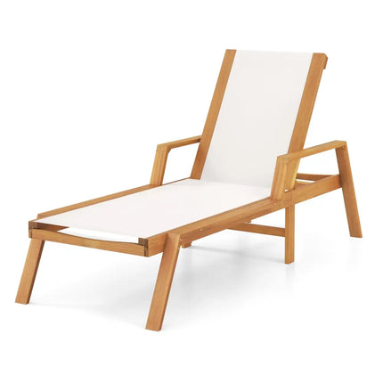 Patio Chaise Lounge Chair with Armrests and Fabric Seat for Backyard-White - White - Outdoor Chaise Lounges