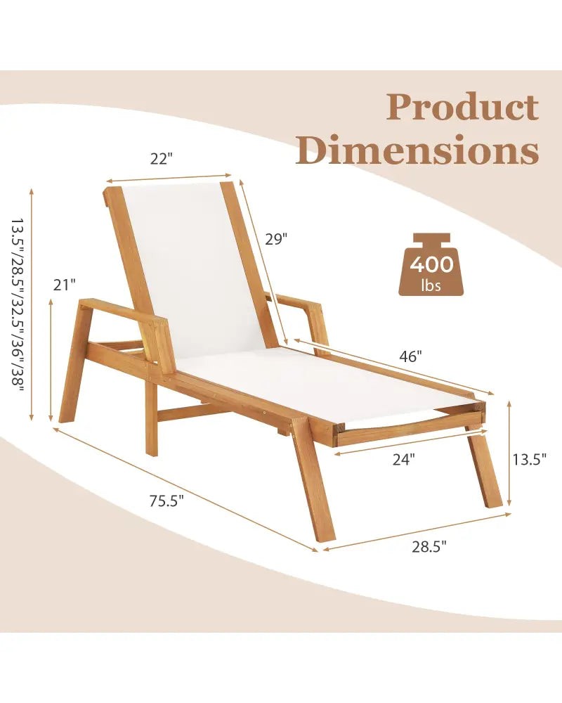 Patio Chaise Lounge Chair with Armrests and Fabric Seat for Backyard-White - White - Outdoor Chaise Lounges