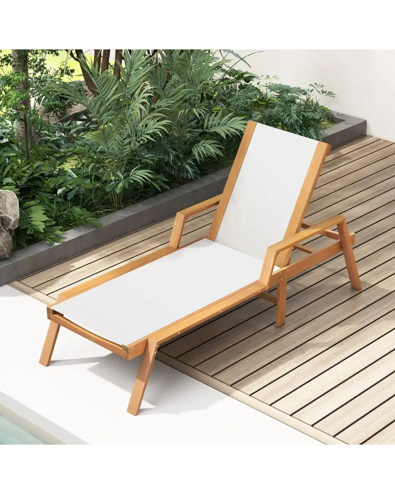 Patio Chaise Lounge Chair with Armrests and Fabric Seat for Backyard-White - White - Outdoor Chaise Lounges