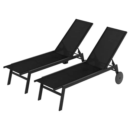 Patio Chaise Lounge Chair with Wheels and 6-Level Adjustable Backrest Set of 2 - Black - Outdoor Chaise Lounges