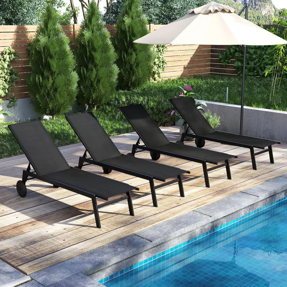 Patio Chaise Lounge Chair with Wheels and 6-Level Adjustable Backrest Set of 1 - Black - Outdoor Chaise Lounges