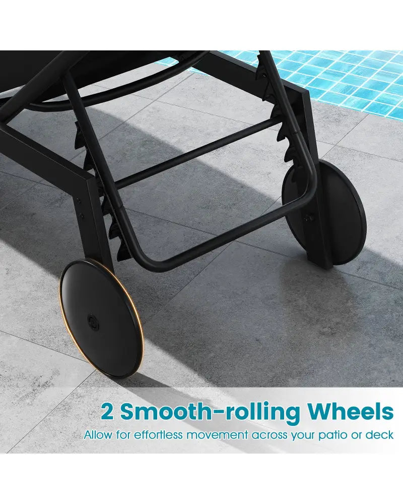 Patio Chaise Lounge Chair with Wheels and 6-Level Adjustable Backrest Set of 1 - Black - Outdoor Chaise Lounges